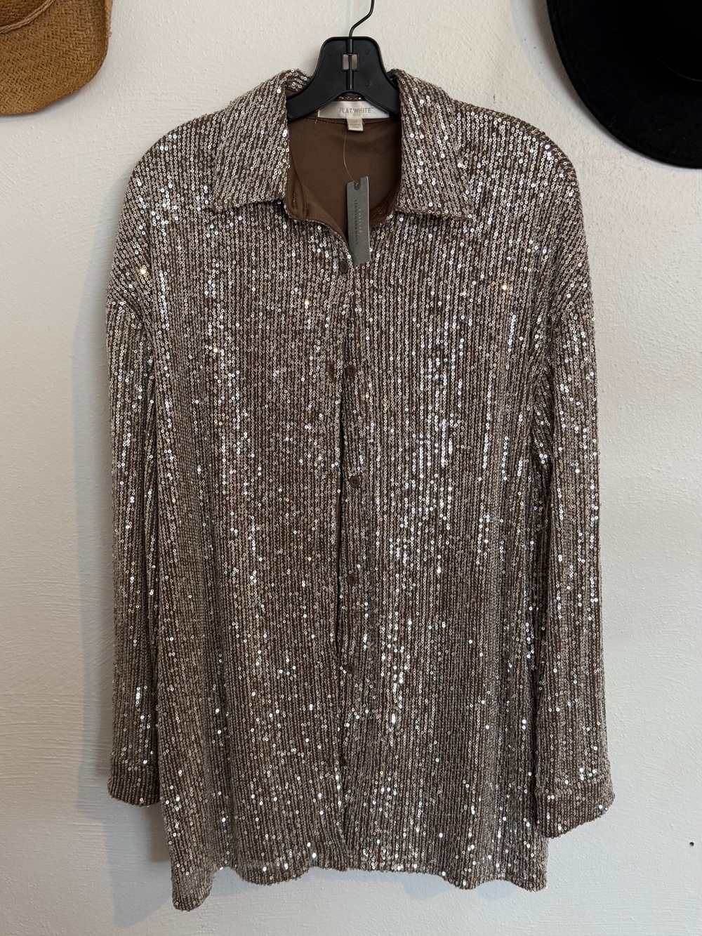 Anthropologie Sequin Ribbed Button-Down Shirt - Brown